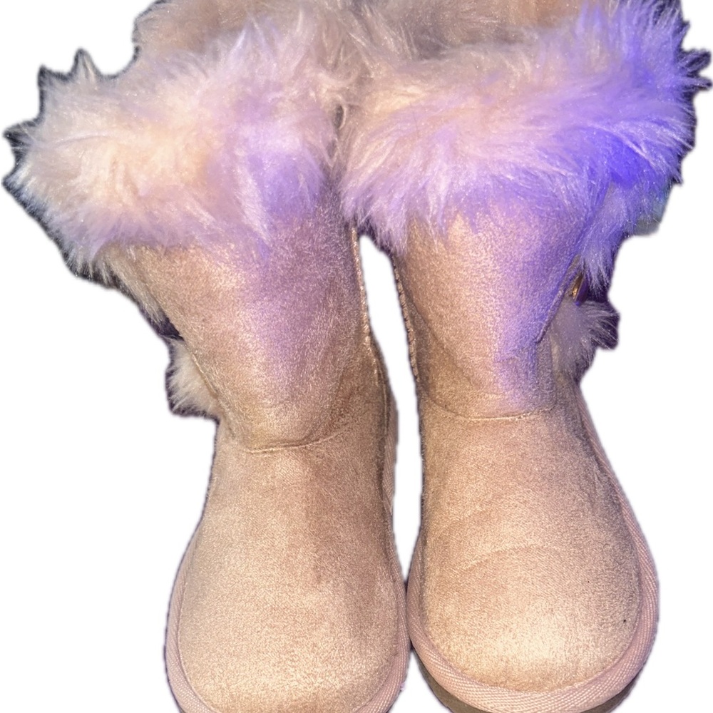 Fluffy Faux Fur Trim Ankle Boots in soft pink
